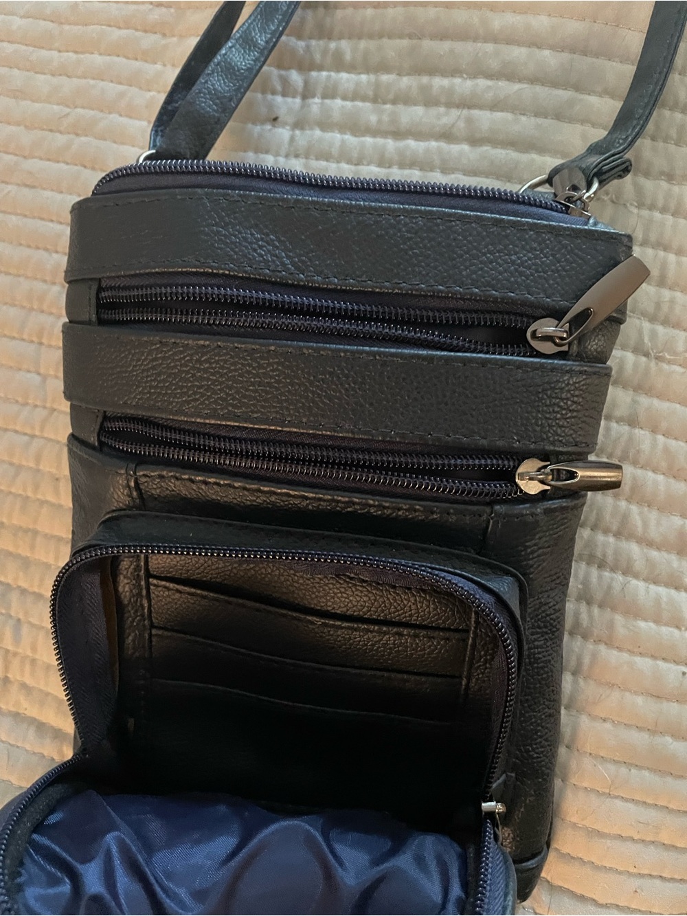 Classic Blue Crossbody Bag with Front Zippered compartment and Back Pocket